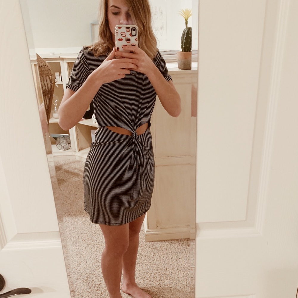 Honey Punch Black and White Striped Cut Out Dress